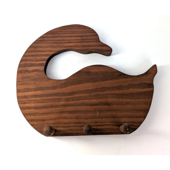 Vintage Handmade Wooden Duck Goose Wall Mounted Hanging Rack 3 Pegs 13x11 - Picture 1 of 5